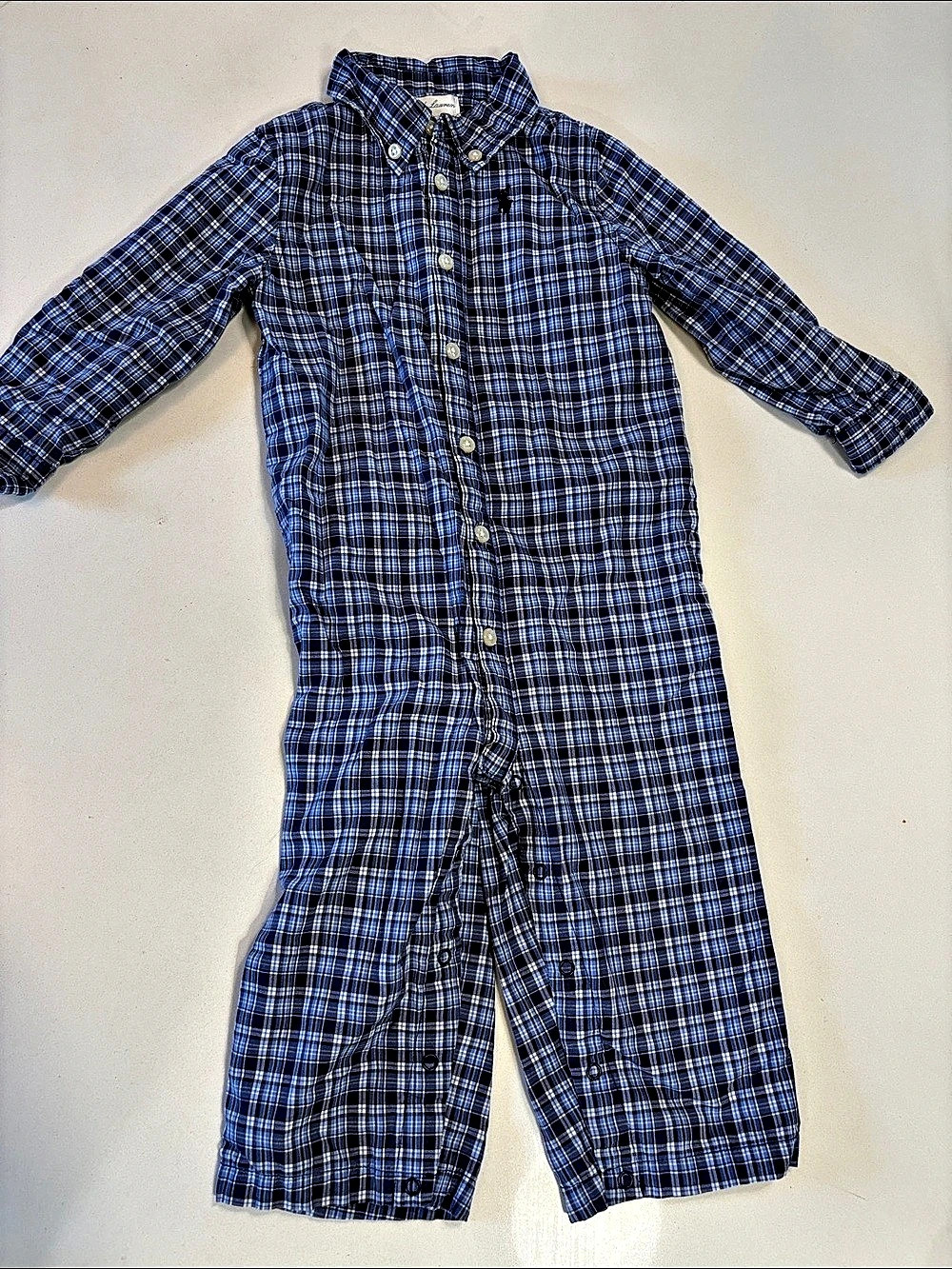 Ralph Lauren Plaid Coverall in Blue & White Baby 12M